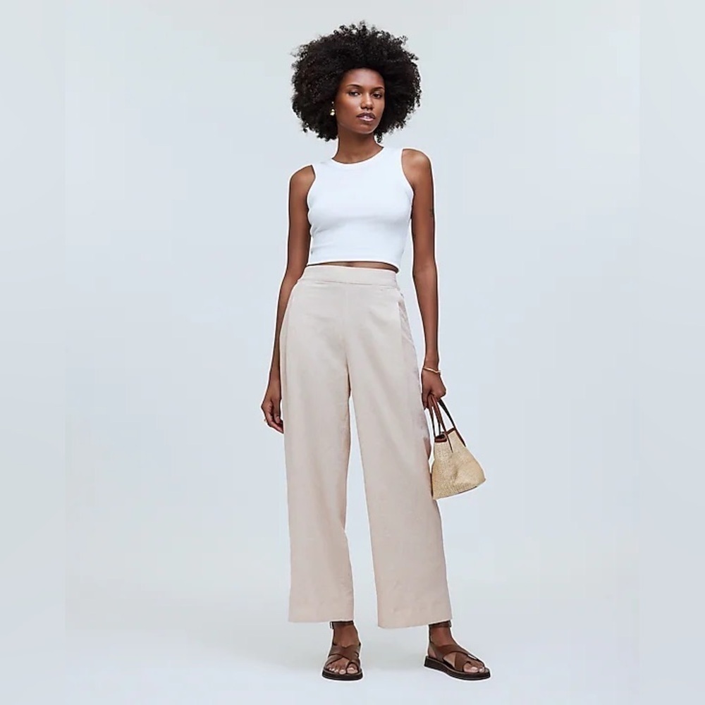 Madewell Pull On Straight Crop Linen Pant in Natural Size 2